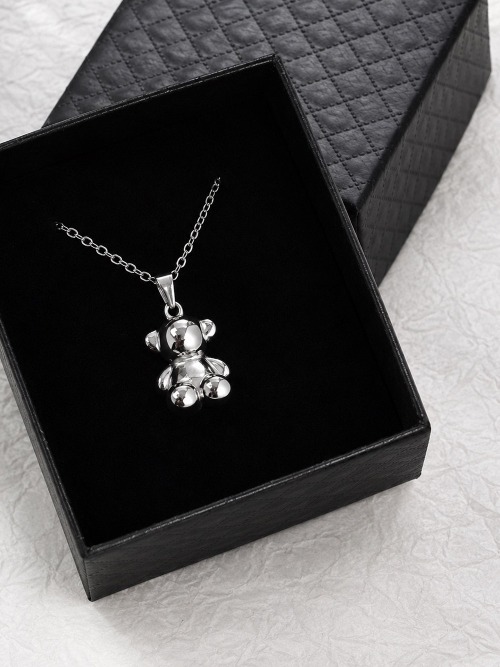 Teddy Bear Pendant Necklace - Silver 316L
